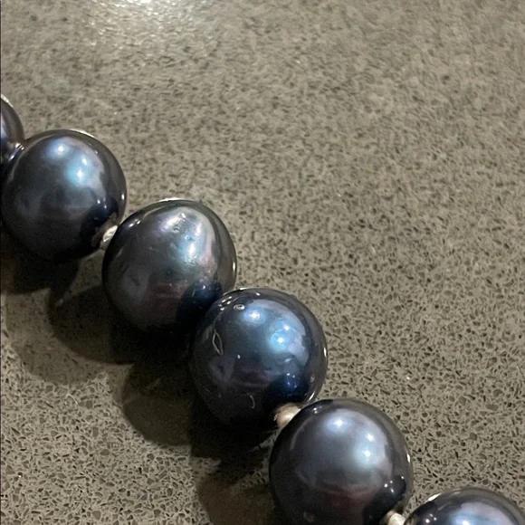 Blue Gray Pearl Necklace with 925 Silver Fish Hook Clasp - Picture 13 of 17